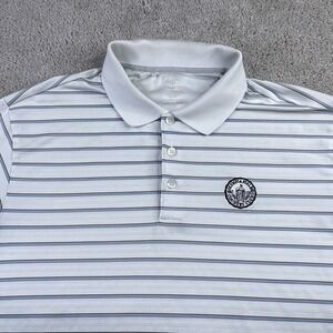 Adidas Olympia‎ Fields Polo Shirt Mens Large White Blue Stripes Performance Golf